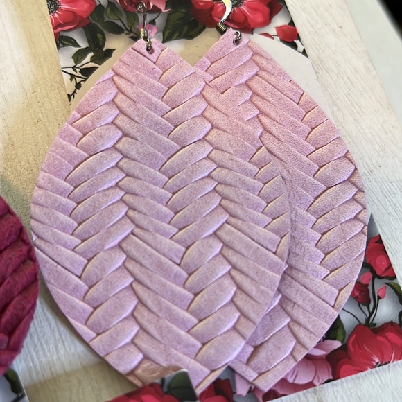 LEATHER DANGLE EARRINGS THREE PAIRS NEW ON CARDS - Picture 3 of 8